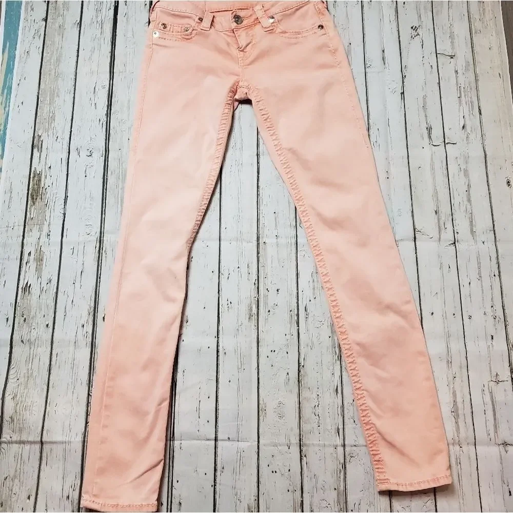 Vintage True Religion Coral Pink Skinny Jeans Size 26 Y2K Stretch - Picture 4 of 13